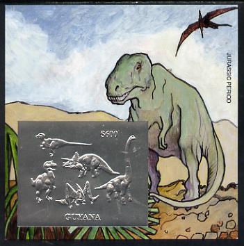 Guyana 1994 Prehistoric Animals #1 - $600 m/sheet with design embossed in silver foil on thin card unmounted mint, stamps on animals  dinosaurs
