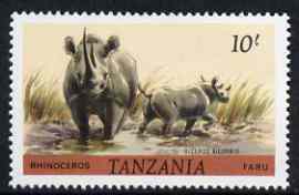 Tanzania 1980 Rhino 10s (from Animals def set) unmounted mint SG 318*, stamps on , stamps on  stamps on animals, stamps on rhino