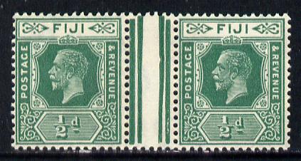 Fiji 1922-29 KG5 Script CA 1/2d green horiz inter-paneau gutter pair, without gum but fresh, SG229, stamps on , stamps on  kg5 , stamps on 