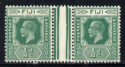 Fiji 1922-29 KG5 Script CA 1/2d green horiz inter-paneau gutter pair, without gum but fresh, SG229, stamps on , stamps on  stamps on , stamps on  stamps on  kg5 , stamps on  stamps on 