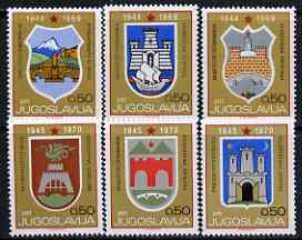 Yugoslavia 1969-70 25th Anniversary of Liberation set of 6 unmounted mint, SG 1390-95*, stamps on arms, stamps on heraldry, stamps on constitutions