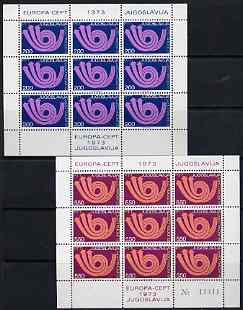 Yugoslavia 1973 Europa set of 2 each in sheetlets of 9 unmounted mint, SG 1553-54, stamps on europa