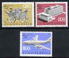 Yugoslavia 1974 Centenary of UPU set of 3 unmounted mint, SG 1592-94*, stamps on , stamps on  stamps on upu, stamps on aviation, stamps on mail coaches, stamps on boeing, stamps on  stamps on  upu , stamps on  stamps on 