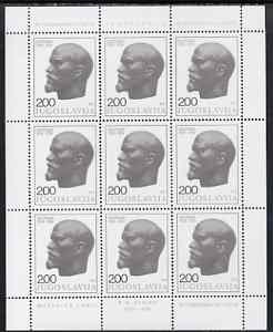 Yugoslavia 1974 50th Death Anniversary of Lennin in sheetlet of 9 unmounted mint, SG 1601, stamps on personalities, stamps on lenin, stamps on constitutions