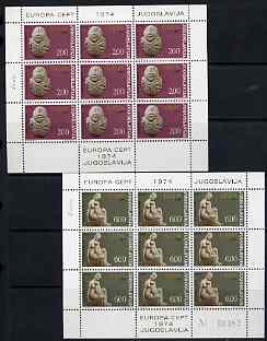 Yugoslavia 1974 Europa set of 2 each in sheetlets of 9 unmounted mint, SG 1603-04, stamps on europa