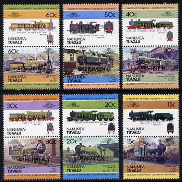 Tuvalu - Nanumea 1984 Locomotives #1 (Leaders of the World) set of 12 opt'd SPECIMEN unmounted mint, stamps on , stamps on  stamps on railways