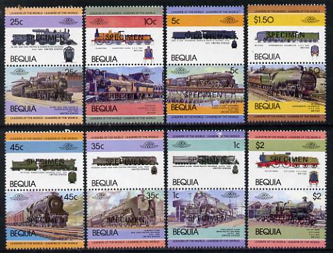 St Vincent - Bequia 1984 Locomotives #1 (Leaders of the World) set of 16 optd SPECIMEN unmounted mint, stamps on railways