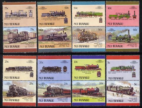 Tuvalu - Nui 1988 Locomotives #4 (Leaders of the World) set of 16 opt'd SPECIMEN unmounted mint, stamps on railways