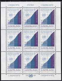 Yugoslavia 1983 UN Conference on Trade & Development sheetlet containing block of 9 unmounted mint, SG 2086, stamps on , stamps on  stamps on united nations, stamps on business, stamps on maths