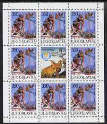 Yugoslavia 1988 Golden Fox Women's Skiing Competition sheetlet containing block of 8 plus label unmounted mint, SG 2429, stamps on sport, stamps on women, stamps on skiing, stamps on fox, stamps on  fox , stamps on foxes, stamps on  