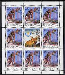 Yugoslavia 1988 Golden Fox Women's Skiing Competition sheetlet containing block of 8 plus label unmounted mint, SG 2429, stamps on , stamps on  stamps on sport, stamps on women, stamps on skiing, stamps on fox, stamps on  stamps on  fox , stamps on  stamps on foxes, stamps on  stamps on  