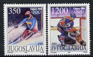 Yugoslavia 1988 Calgary Winter Olympics set of 2 unmounted mint, SG 2434-35, stamps on , stamps on  stamps on olympics, stamps on skiing, stamps on ice hockey