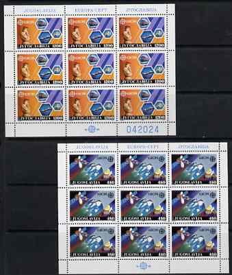 Yugoslavia 1988 Europa (Transport & Communications) set of 2 each in sheetlets of 9 unmounted mint, SG 2445-46, stamps on europa, stamps on transport, stamps on communications, stamps on satellite, stamps on 
