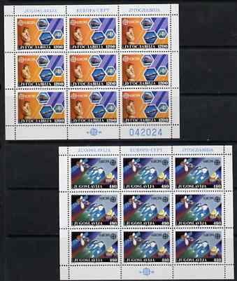 Yugoslavia 1988 Europa (Transport & Communications) set of 2 each in sheetlets of 9 unmounted mint, SG 2445-46, stamps on , stamps on  stamps on europa, stamps on transport, stamps on communications, stamps on satellite, stamps on 