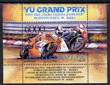 Yugoslavia 1989 Motor Cycle Grand Prix m/sheet unmounted mint, SG MS 2536, stamps on motorbikes