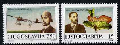 Yugoslavia 1991 Centenary of First Heavier-than-air Flight set of 2 unmounted mint, SG 2694-95, stamps on , stamps on  stamps on aviation