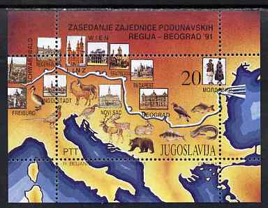 Yugoslavia 1991 Danube Regions Conference perf m/sheet unmounted mint, SG MS 2710, stamps on rivers, stamps on maps