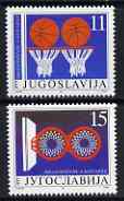 Yugoslavia 1991 Centenary of Basketball set of 2 unmounted mint, SG 2719-20, stamps on sport, stamps on basketball