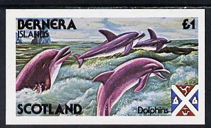 Bernera 1978 Dolphins imperf souvenir sheet (Â£1 value) unmounted mint, stamps on , stamps on  stamps on animals, stamps on marine life, stamps on whales