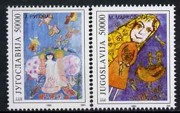 Yugoslavia 1993 Children for Peace (Paintings) set of 2 unmounted mint, SG 2855-56, stamps on , stamps on  stamps on children, stamps on arts