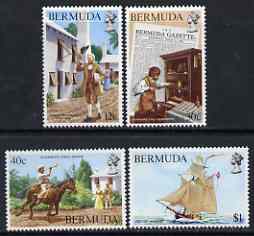 Bermuda 1984 Bicentenary of Bermudas First Newspaper set of 4 unmounted mint, SG 469-72, stamps on newspapers, stamps on ships, stamps on mail boats