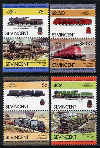 St Vincent 1984 Locomotives #3 (Leaders of the World) set of 8 opt'd SPECIMEN (as SG 834-41) unmounted mint, stamps on railways, stamps on big locos