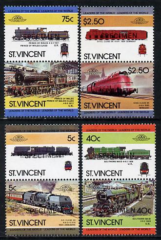 St Vincent 1984 Locomotives #3 (Leaders of the World) set of 8 optd SPECIMEN (as SG 834-41) unmounted mint, stamps on railways, stamps on big locos