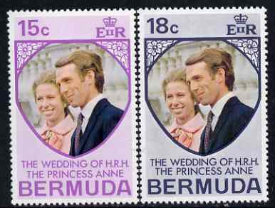 Bermuda 1973 Royal Wedding set of 2 unmounted mint, SG 297-98, stamps on royalty, stamps on anne, stamps on anne & mark