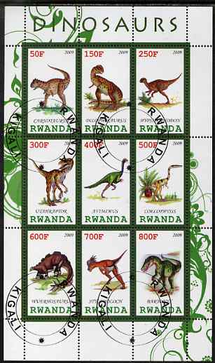 Rwanda 2009 Dinosaurs #1 perf sheetlet containing 9 values fine cto used, stamps on dinosaurs