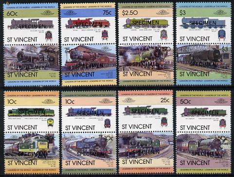 St Vincent 1983 Locomotives #1 (Leaders of the World) set of 16 opt'd SPECIMEN (as SG 744-59) unmounted mint, stamps on , stamps on  stamps on railways