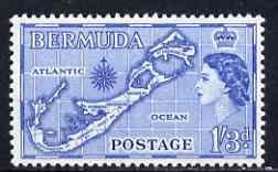 Bermuda 1953-62 Map of Bermuda 1s3d blue (die II Sandys) from def set unmounted mint SG 145b, stamps on maps