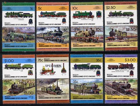 St Vincent - Bequia 1984 Locomotives #2 (Leaders of the World) set of 16 opt'd SPECIMEN unmounted mint, stamps on , stamps on  stamps on railways