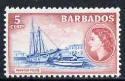 Barbados 1953-61 Harbour Police 5c (wmk Script CA) unmounted mint SG 293, stamps on , stamps on  stamps on harbours, stamps on police, stamps on yachts