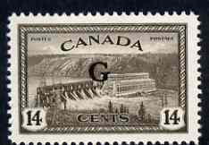 Canada 1950-52 Official St Maurice River Power Station 14c optd G unmounted mint, SG O186, stamps on rivers, stamps on irrigation, stamps on energydams, stamps on , stamps on  kg6 , stamps on , stamps on civil engineering