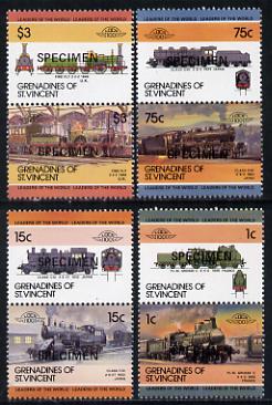 St Vincent - Grenadines 1985 Locomotives #3 (Leaders of the World) set of 8 opt'd SPECIMEN (as SG 351-58) unmounted mint, stamps on , stamps on  stamps on railways