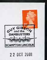 Postmark - Great Britain 2001 cover with 'Guy Gibson & the Dambusters' Scampton cancel illustrated with a Lancaster, stamps on , stamps on  stamps on ww2, stamps on dams, stamps on aviation, stamps on lancasters, stamps on  stamps on  ww2 , stamps on  stamps on 