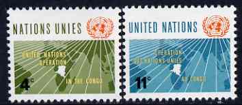 United Nations (NY) 1962 UN Congo Operation set of 2 unmounted mint, SG 114-15, stamps on , stamps on  stamps on maps