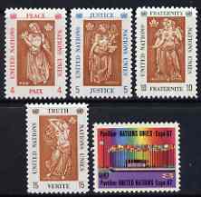 United Nations (NY) 1967 EXPO 67 World Fair set of 5 unmounted mint, SG 172-77*, stamps on business, stamps on myths, stamps on peace, stamps on judicial, stamps on mythology
