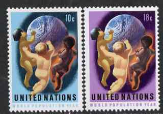 United Nations (NY) 1974 World Population Year set of 2 unmounted mint, SG 259-60, stamps on , stamps on  stamps on population, stamps on census, stamps on children, stamps on globes