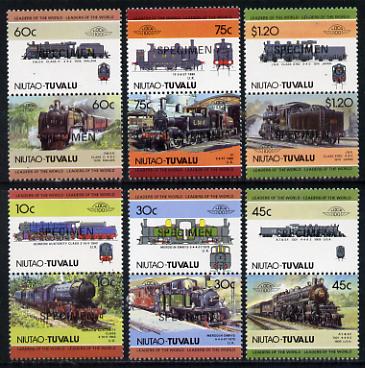 Tuvalu - Niutao 1985 Locomotives #2 (Leaders of the World) set of 12 opt'd SPECIMEN unmounted mint, stamps on , stamps on  stamps on railways