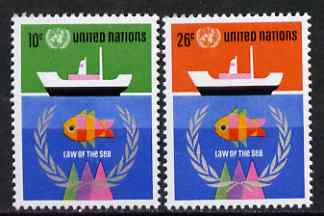 United Nations (NY) 1974 UN Conference on 'Law of the Sea' set of 2 unmounted mint, SG 261-62, stamps on , stamps on  stamps on united nations, stamps on ships, stamps on fish, stamps on oceans, stamps on  stamps on  law , stamps on  stamps on 