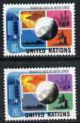 United Nations (NY) 1975 Peaceful Uses of Outer Space set of 2 unmounted mint, SG 263-64*, stamps on space, stamps on satellite, stamps on globes