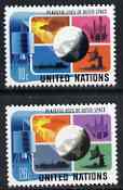 United Nations (NY) 1975 Peaceful Uses of Outer Space set of 2 unmounted mint, SG 263-64*, stamps on space, stamps on satellite, stamps on globes