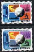 United Nations (NY) 1975 Peaceful Uses of Outer Space set of 2 unmounted mint, SG 263-64*, stamps on , stamps on  stamps on space, stamps on satellite, stamps on globes