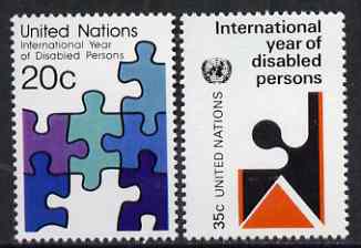 United Nations (NY) 1981 International Year of the Disabled set of 2 unmounted mint, SG 353-54, stamps on , stamps on  stamps on disabled, stamps on jig saw