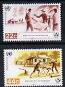 United Nations (NY) 1987 Shelter for the Homeless set of 2 unmounted mint, SG 504-05*, stamps on , stamps on  stamps on surveying, stamps on housing, stamps on refugees