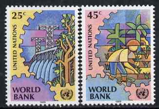 United Nations (NY) 1989 World Bank set of 2 unmounted mint, SG 555-56, stamps on banking, stamps on finance, stamps on rice, stamps on food, stamps on energy