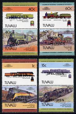 Tuvalu 1984 Locomotives #1 (Leaders of the World) set of 8 optd SPECIMEN (as SG 241-48) unmounted mint, stamps on railways, stamps on big locos