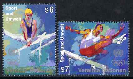 United Nations (Vienna) 1996 Sport and the Environment set of 2 unmounted mint, SG V214-15, stamps on sport, stamps on environment, stamps on gymnastics, stamps on hurdles, stamps on  gym , stamps on gymnastics, stamps on 