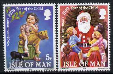 Isle of Man 1979 Christmas & Int Year of the Child set of 2 unmounted mint, SG 163-64, stamps on , stamps on  stamps on christmas, stamps on children, stamps on , stamps on  stamps on  iyc , stamps on  stamps on , stamps on santa, stamps on teddy bear, stamps on cats